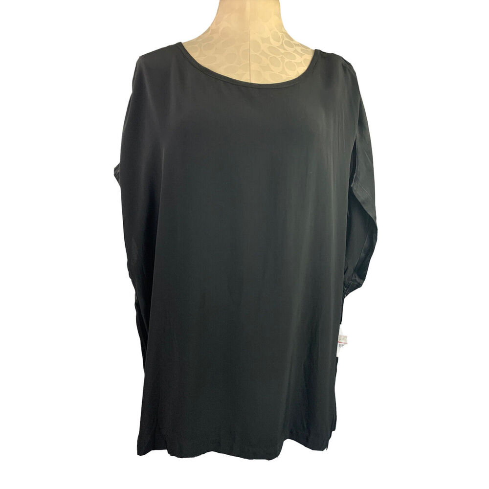 2X Lord & Taylor Woman New Black Satin Dolman Short Sleeve Top Blouse